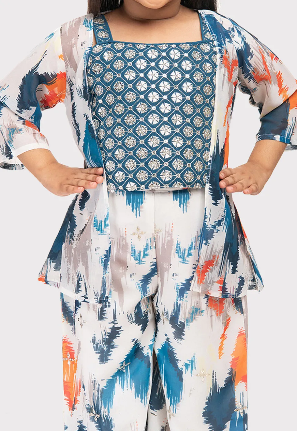 Digital Printed Polyester Top Set in Blue