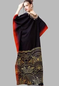 Digital Printed Polyester Kaftan in Black