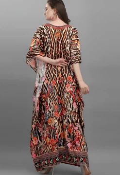 Digital Printed Polyester Kaftan in Multicolor