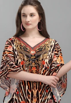 Digital Printed Polyester Kaftan in Multicolor