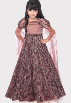 Digital Printed Polyester Gown in Old Rose