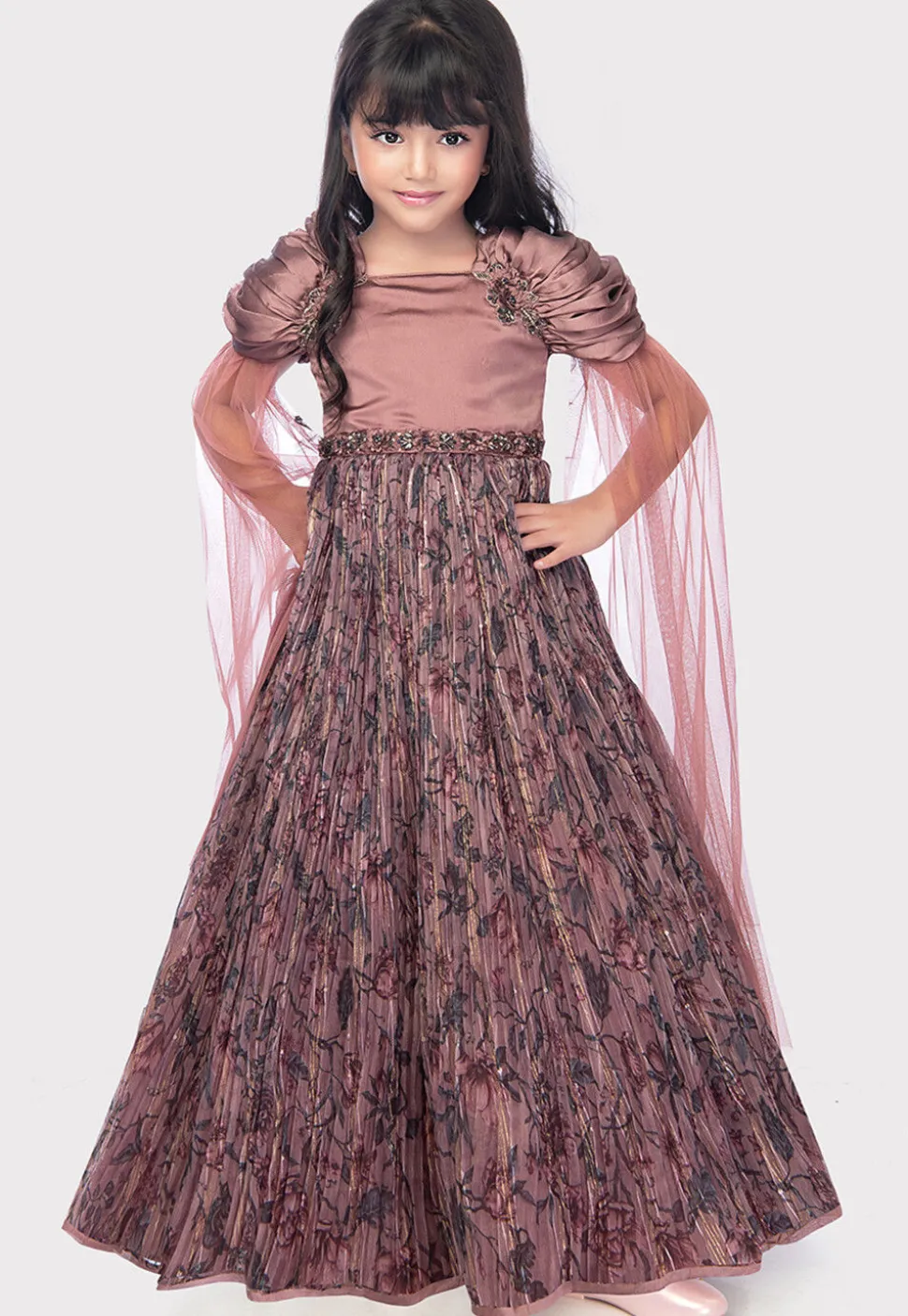 Digital Printed Polyester Gown in Old Rose