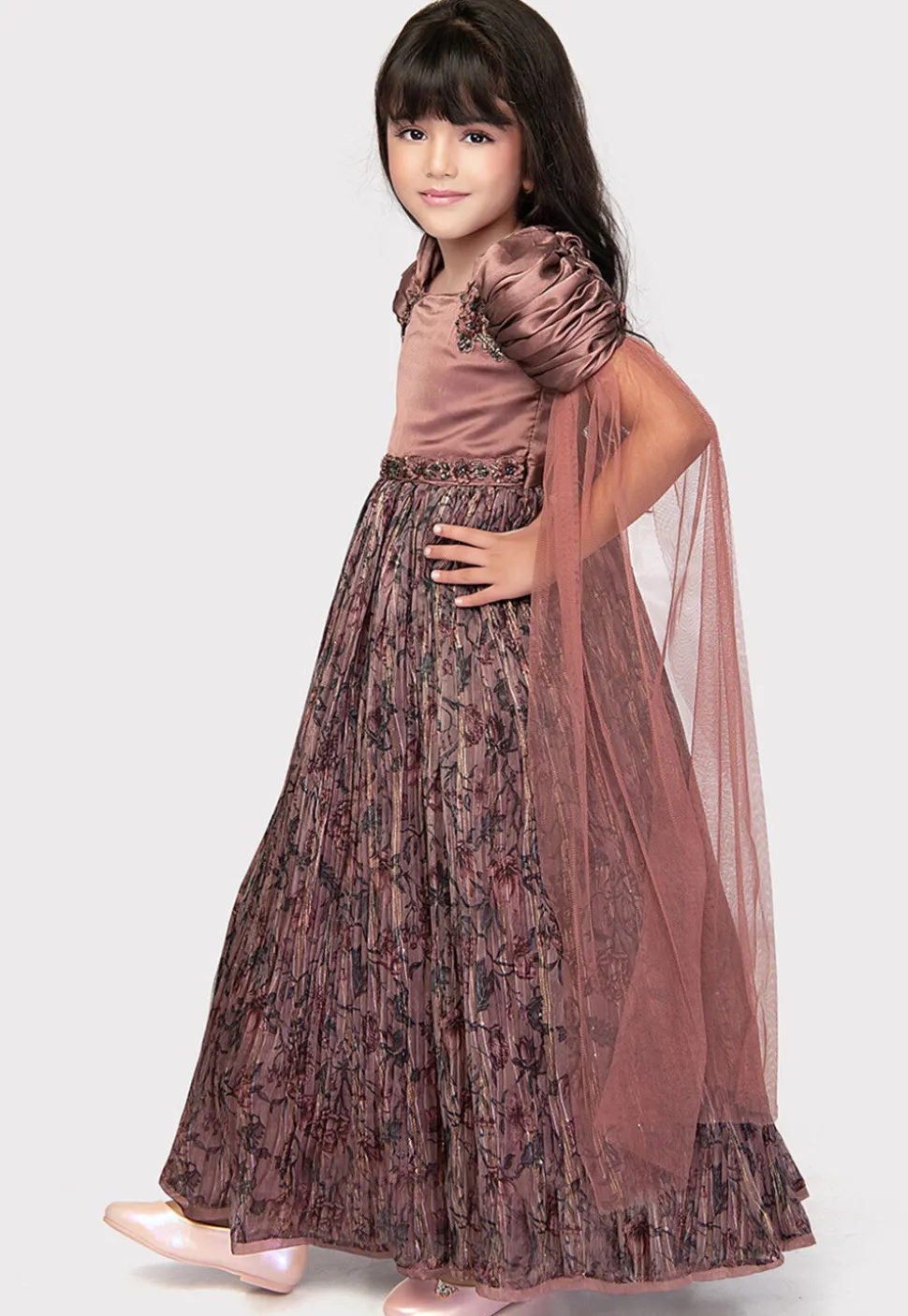 Digital Printed Polyester Gown in Old Rose