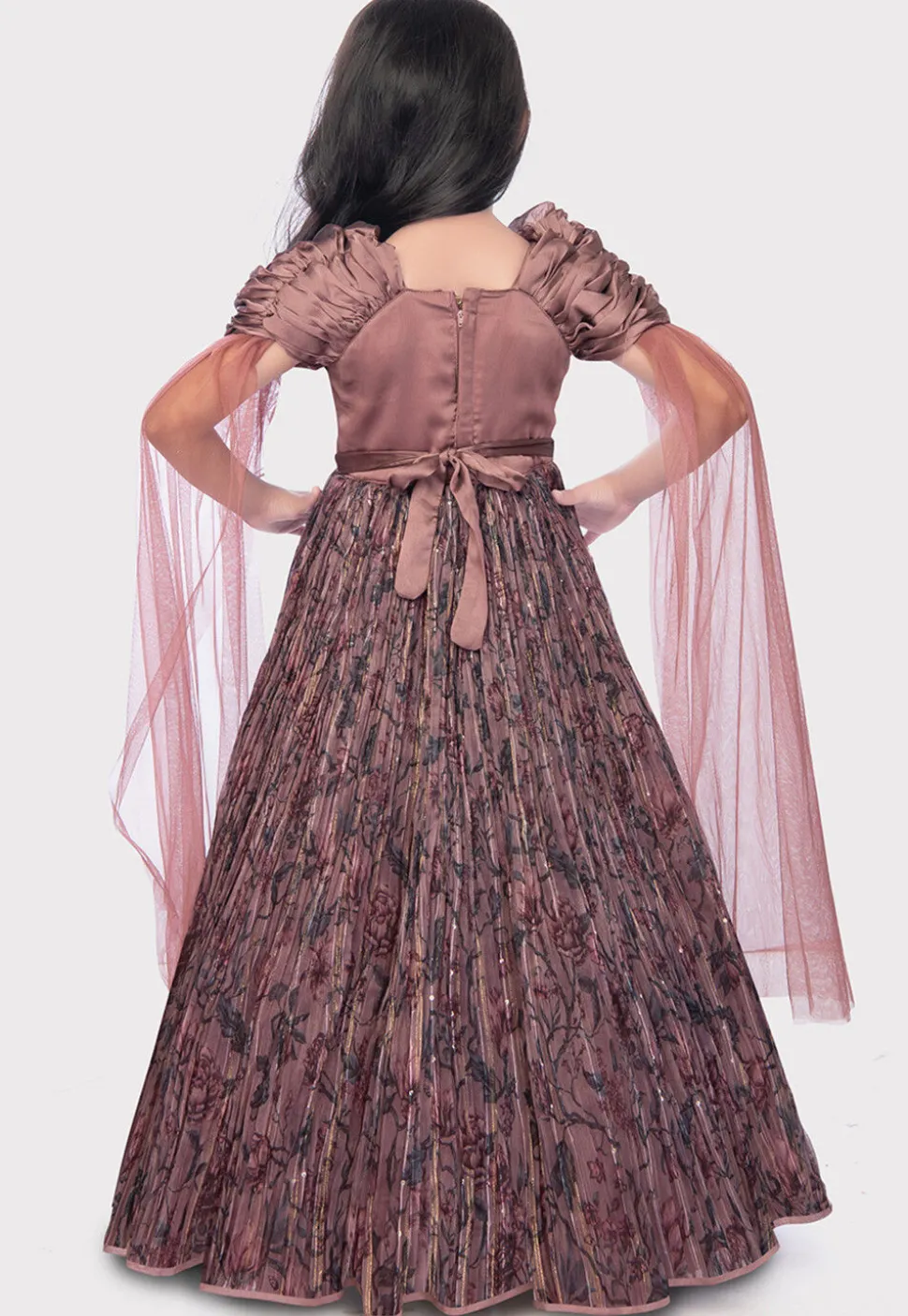 Digital Printed Polyester Gown in Old Rose