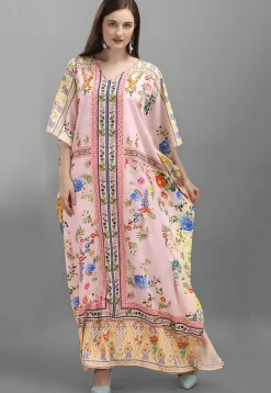 Digital Printed Polyester Kaftan in Pink