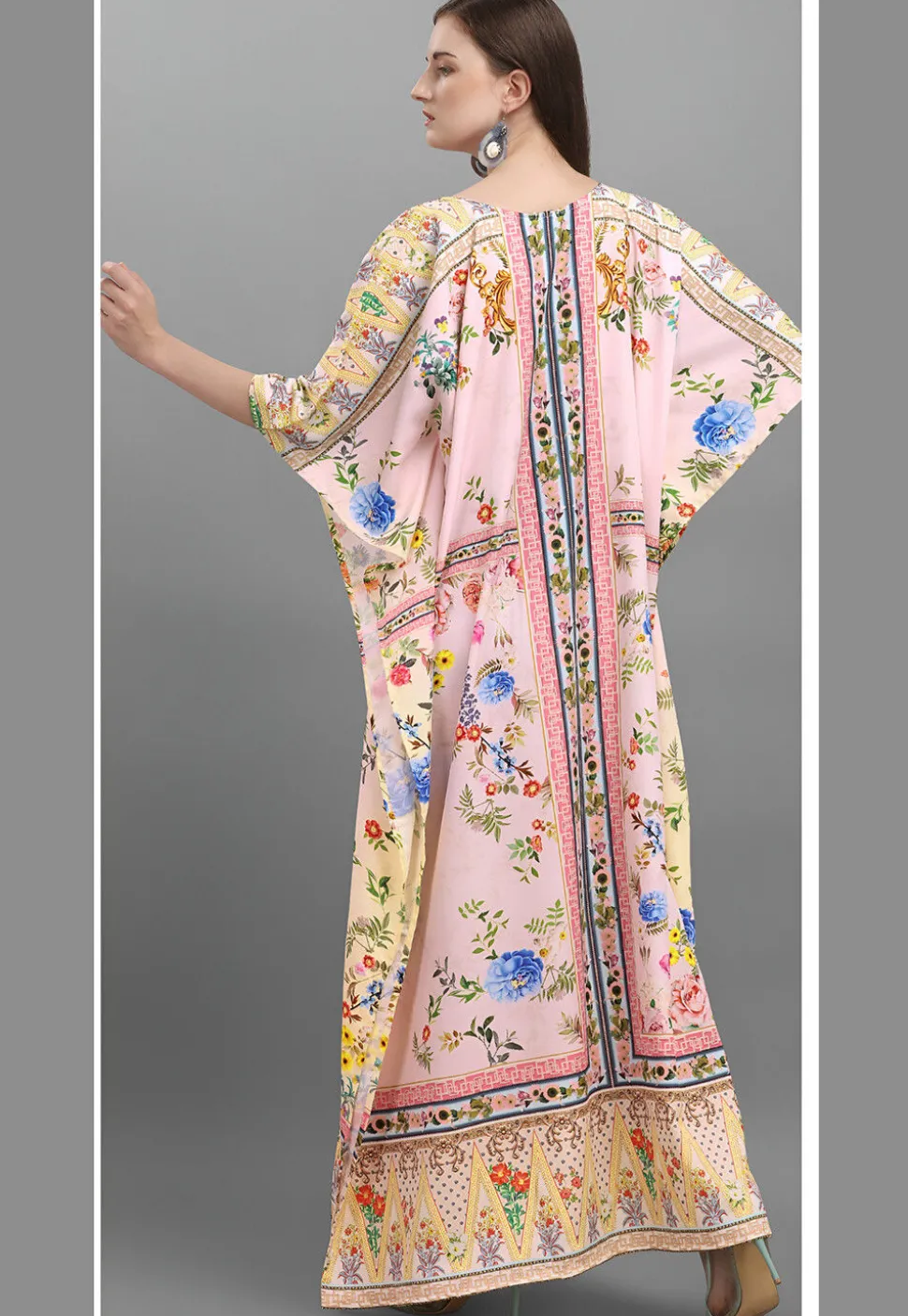 Digital Printed Polyester Kaftan in Pink