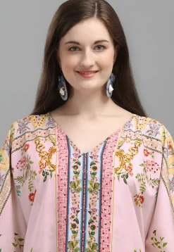 Digital Printed Polyester Kaftan in Pink