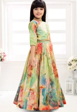 Digital Printed Polyester Lehenga in Multicolor