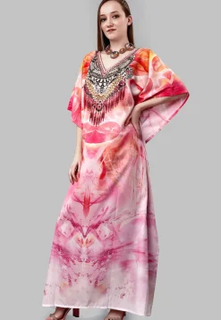 Digital Printed Polyester Kaftan in Multicolor