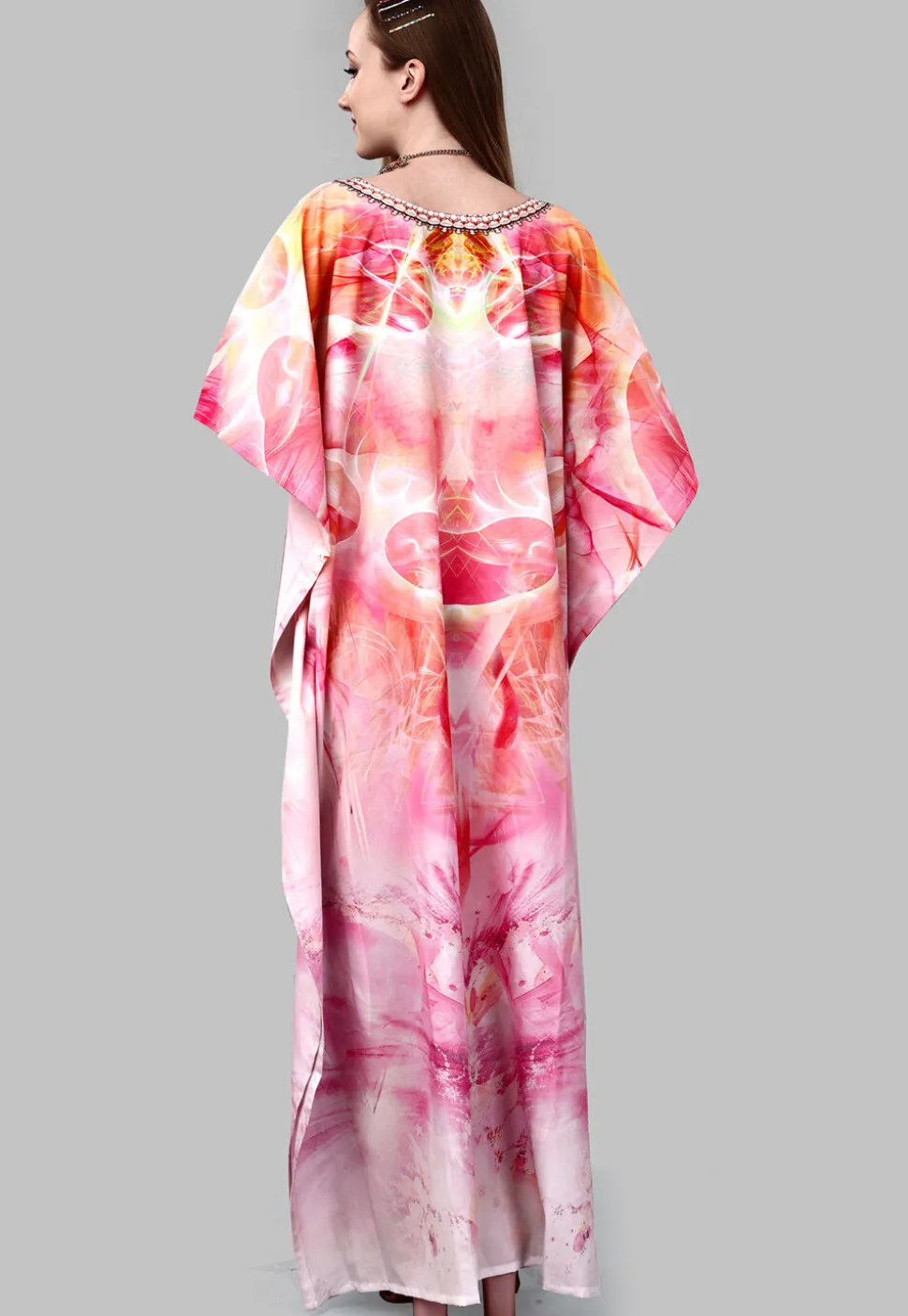 Digital Printed Polyester Kaftan in Multicolor