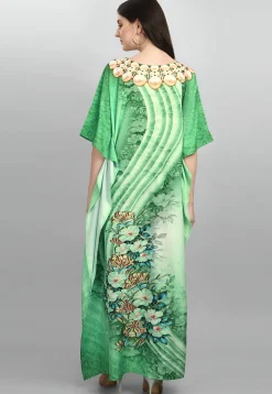 Digital Printed Polyester Kaftan in Light Green