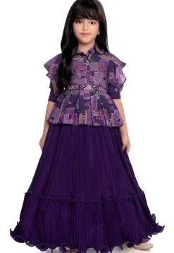 Digital Printed Polyester Gown in Purple