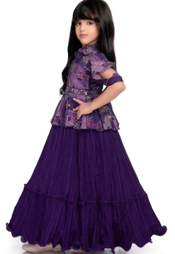 Digital Printed Polyester Gown in Purple