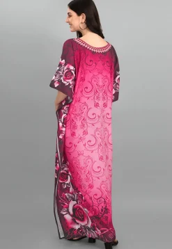 Digital Printed Polyester Kaftan in Pink