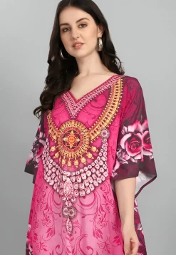 Digital Printed Polyester Kaftan in Pink