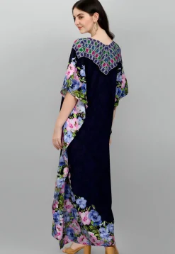 Digital Printed Polyester Kaftan in Navy Blue