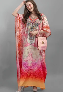 Digital Printed Polyester Kaftan in Multicolor