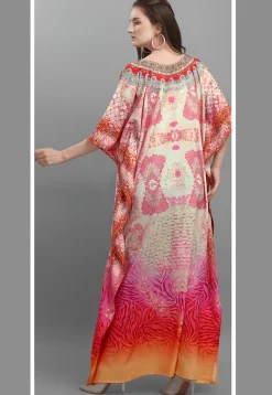Digital Printed Polyester Kaftan in Multicolor