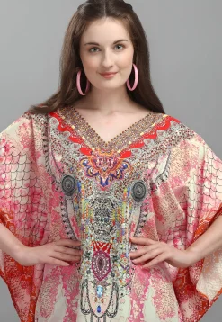 Digital Printed Polyester Kaftan in Multicolor