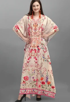 Digital Printed Polyester Kaftan in Peach