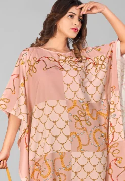 Digital Printed Polyester Kaftan in Peach
