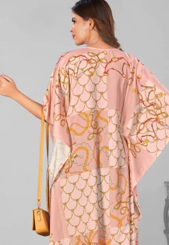 Digital Printed Polyester Kaftan in Peach