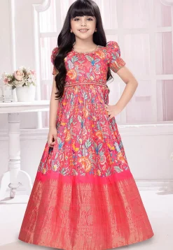 Digital Printed Polyester Gown in Pink