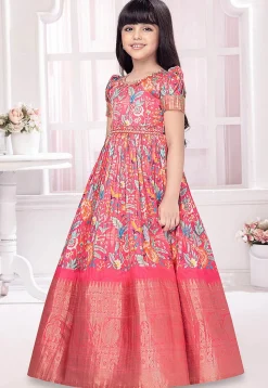 Digital Printed Polyester Gown in Pink