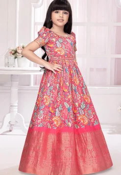 Digital Printed Polyester Gown in Pink