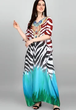 Digital Printed Polyester Kaftan in Multicolor