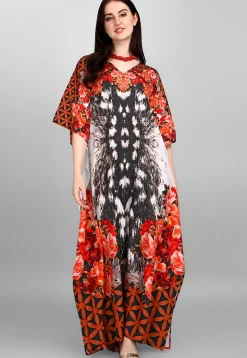 Digital Printed Polyester Kaftan in Multicolor