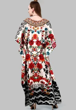 Digital Printed Polyester Kaftan in Off White