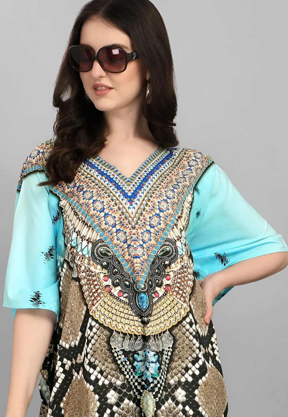 Digital Printed Polyester Kaftan in Multicolor