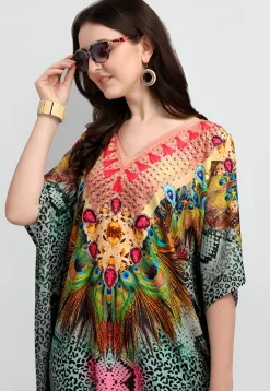 Digital Printed Polyester Kaftan in Multicolor