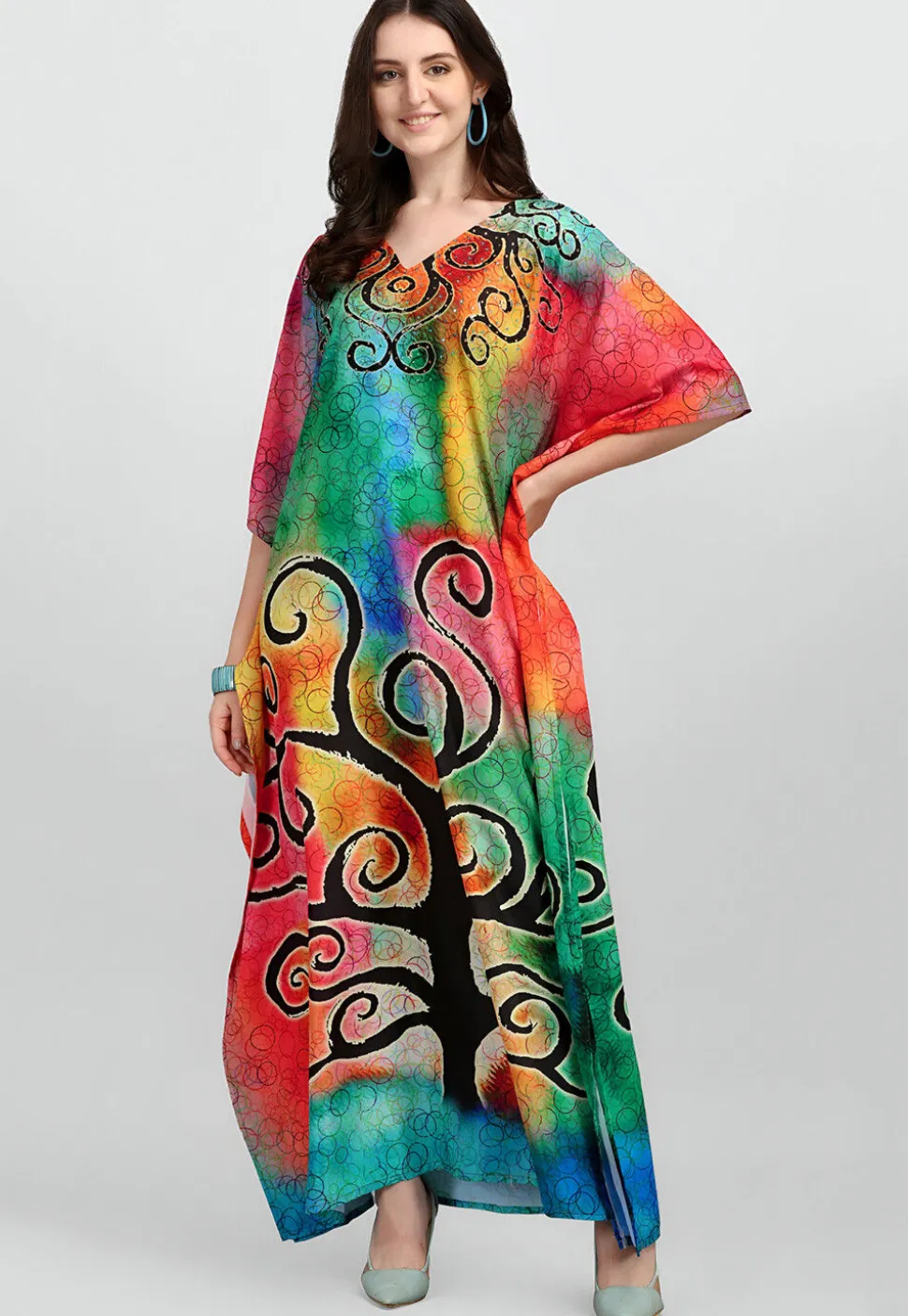 Digital Printed Polyester Kaftan in Multicolor