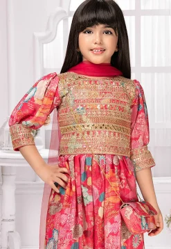 Digital Printed Polyester Crop Top Set in Pink
