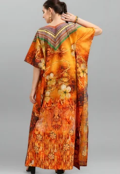 Digital Printed Polyester Kaftan in Orange