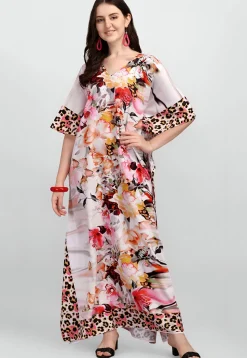 Digital Printed Polyester Kaftan in Off White