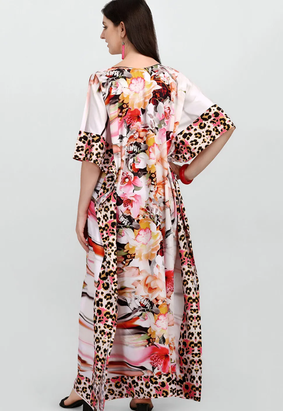 Digital Printed Polyester Kaftan in Off White