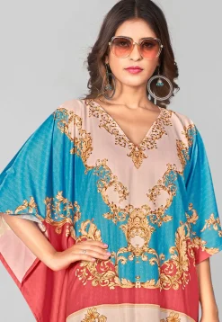 Digital Printed Polyester Kaftan in Multicolor