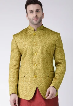 Digital Printed Polyester Jodhpuri Jacket in Beige