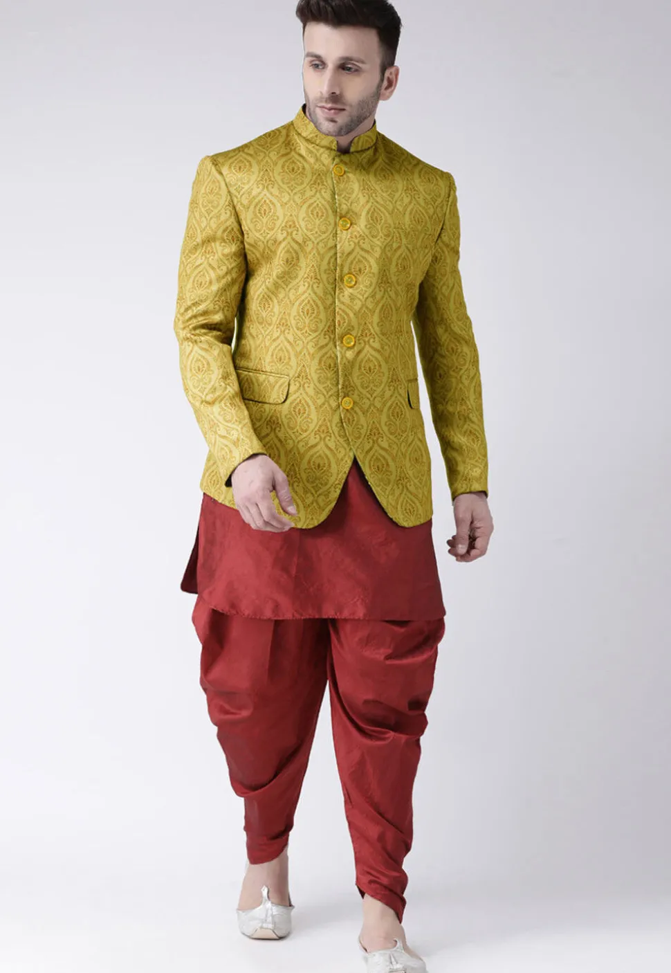 Digital Printed Polyester Jodhpuri Jacket in Beige