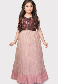 Digital Printed Polyester Gown in Maroon and Peach