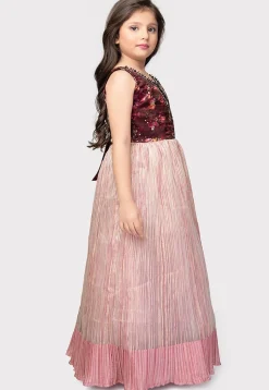Digital Printed Polyester Gown in Maroon and Peach