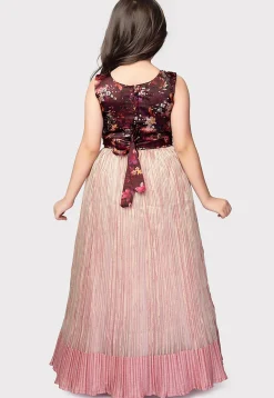 Digital Printed Polyester Gown in Maroon and Peach