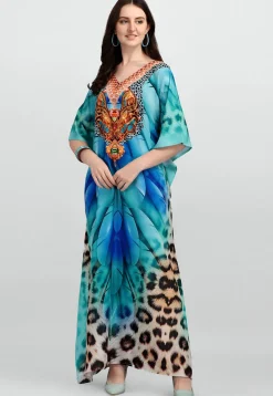 Digital Printed Polyester Kaftan in Blue