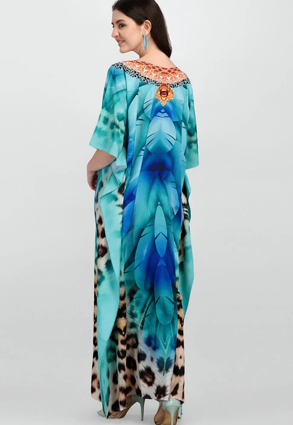 Digital Printed Polyester Kaftan in Blue