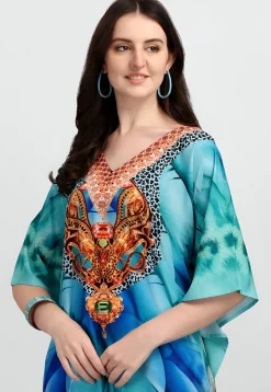 Digital Printed Polyester Kaftan in Blue