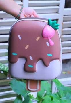 Digital Printed Polyester Backpack in Brown and Off White
