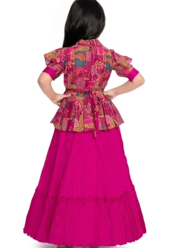 Digital Printed Polyester Gown in Fuchsia